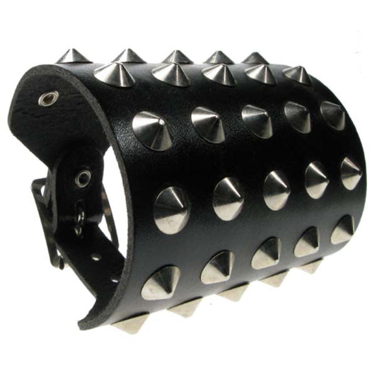 WB005 5 Row Conical Leather Wristband - Black