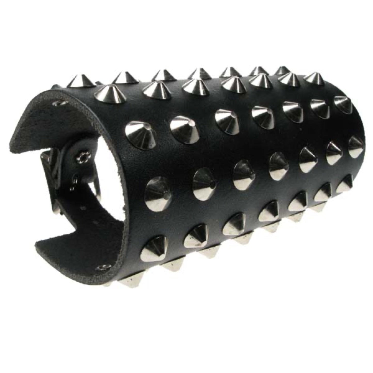 WB006 7 Row Conical Leather Wristband - Black