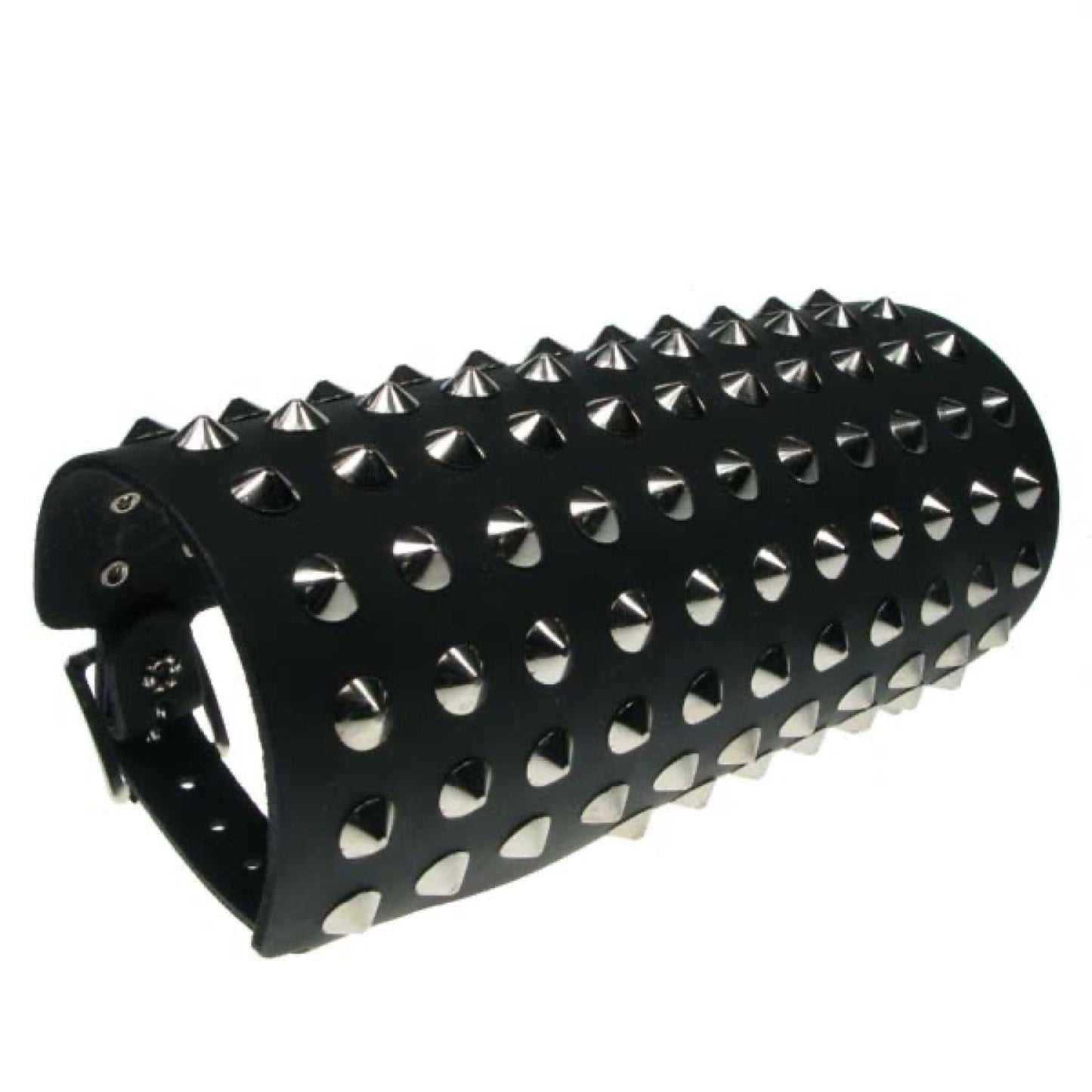 WB007 11 Row Conical Leather Wristband - Black