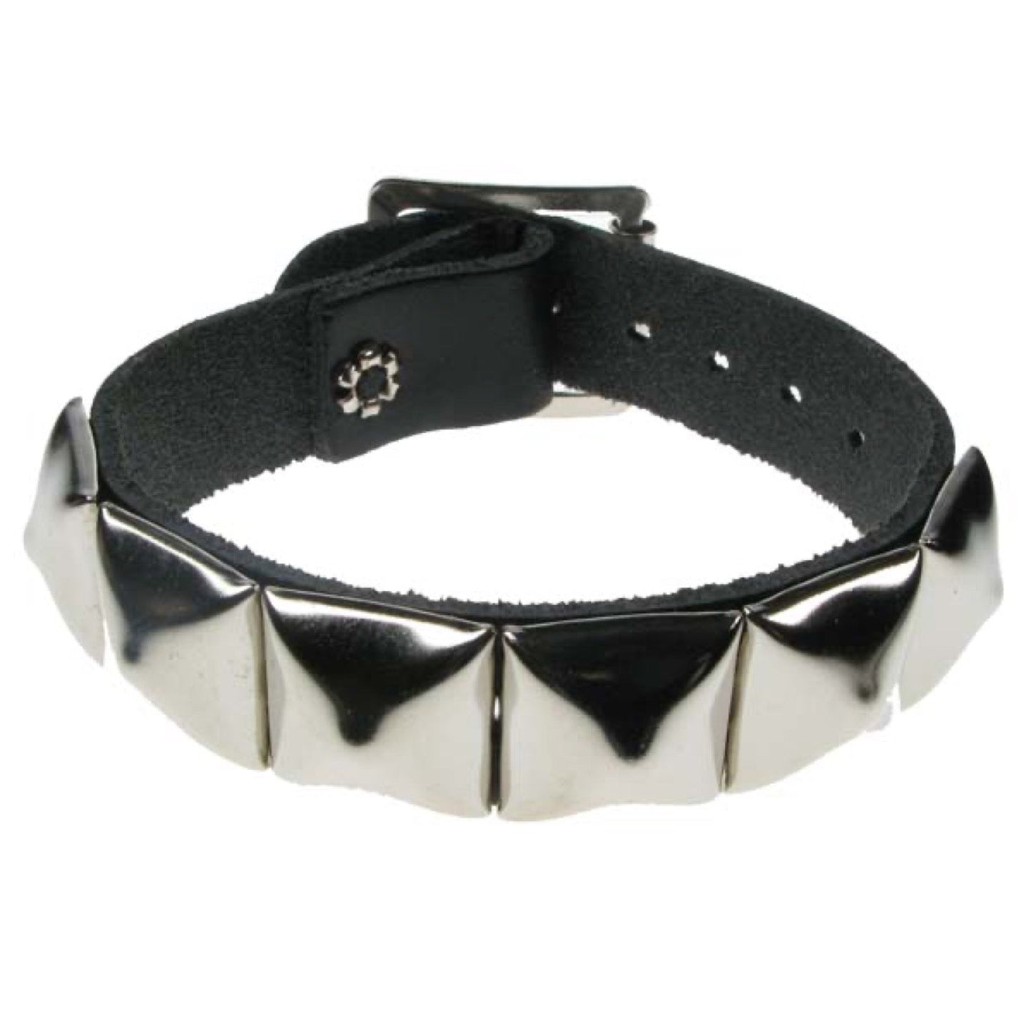 WB008 1 Row Pyramid Leather Wristband - Black