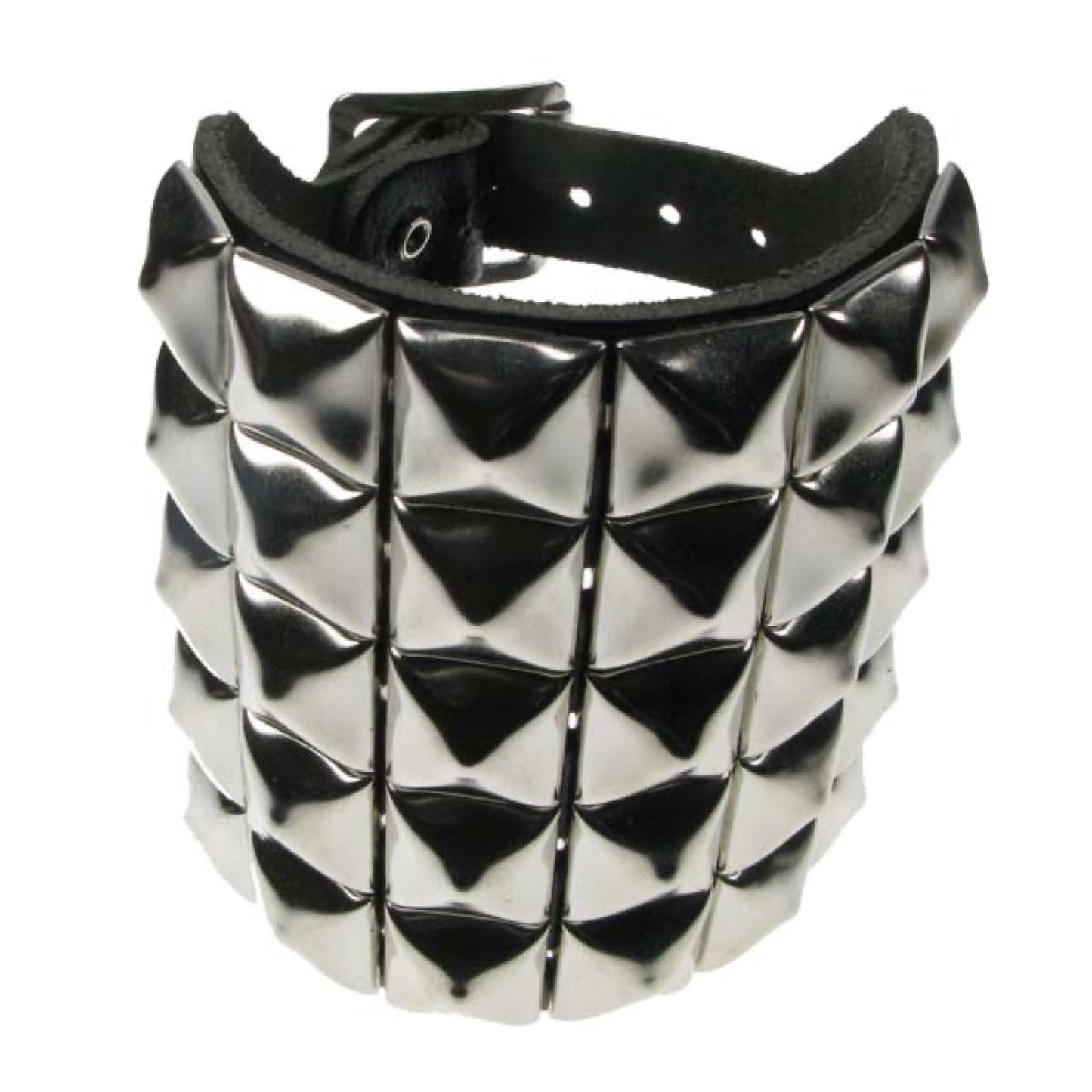 WB012 5 Row Pyramid Leather Wristband - Black