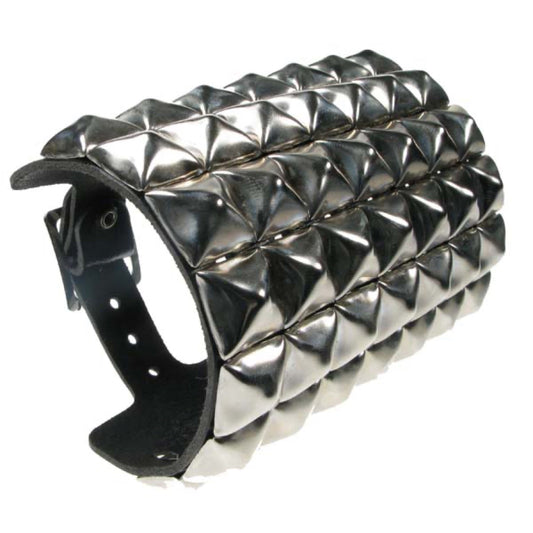 WB013 7 Row Pyramid Leather Wristband - Black