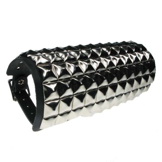 WB014 11 Row Pyramid Leather Wristband - Black