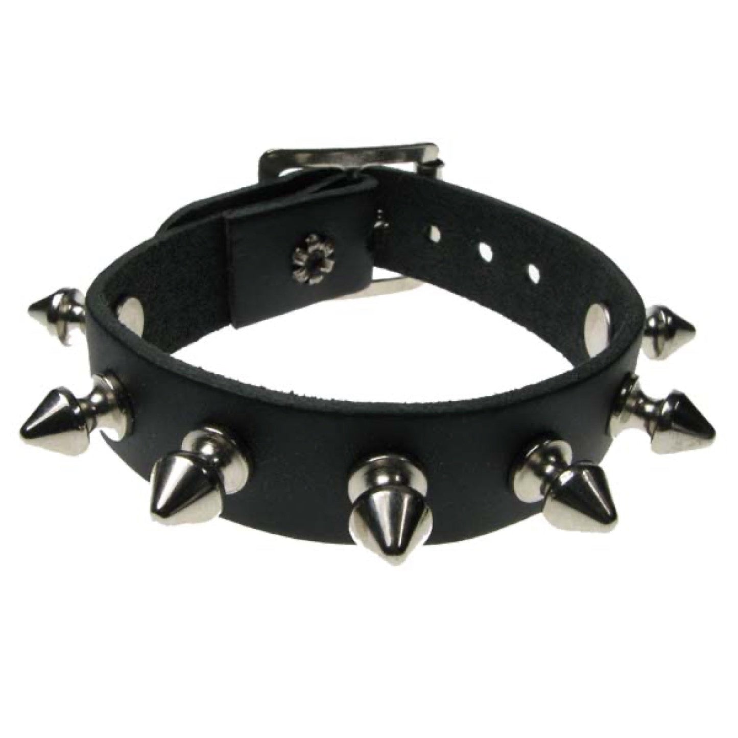 WB015 1 Row Spike Leather Wristband - Black
