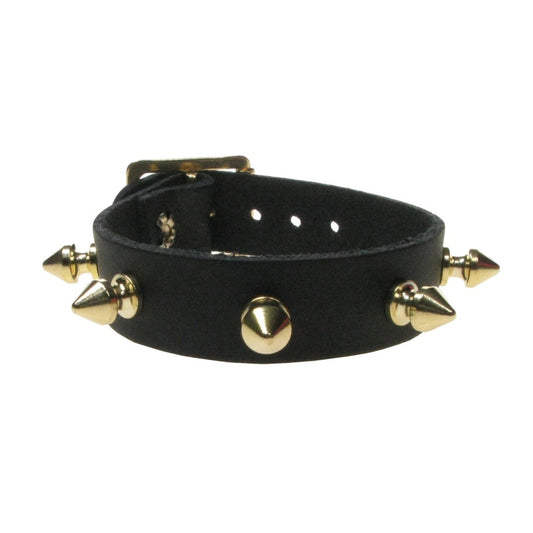 WB015B 1 Row Spike Gold Wristband - Black