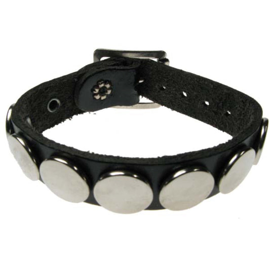 WB022 1 Row Button Leather Wristband - Black