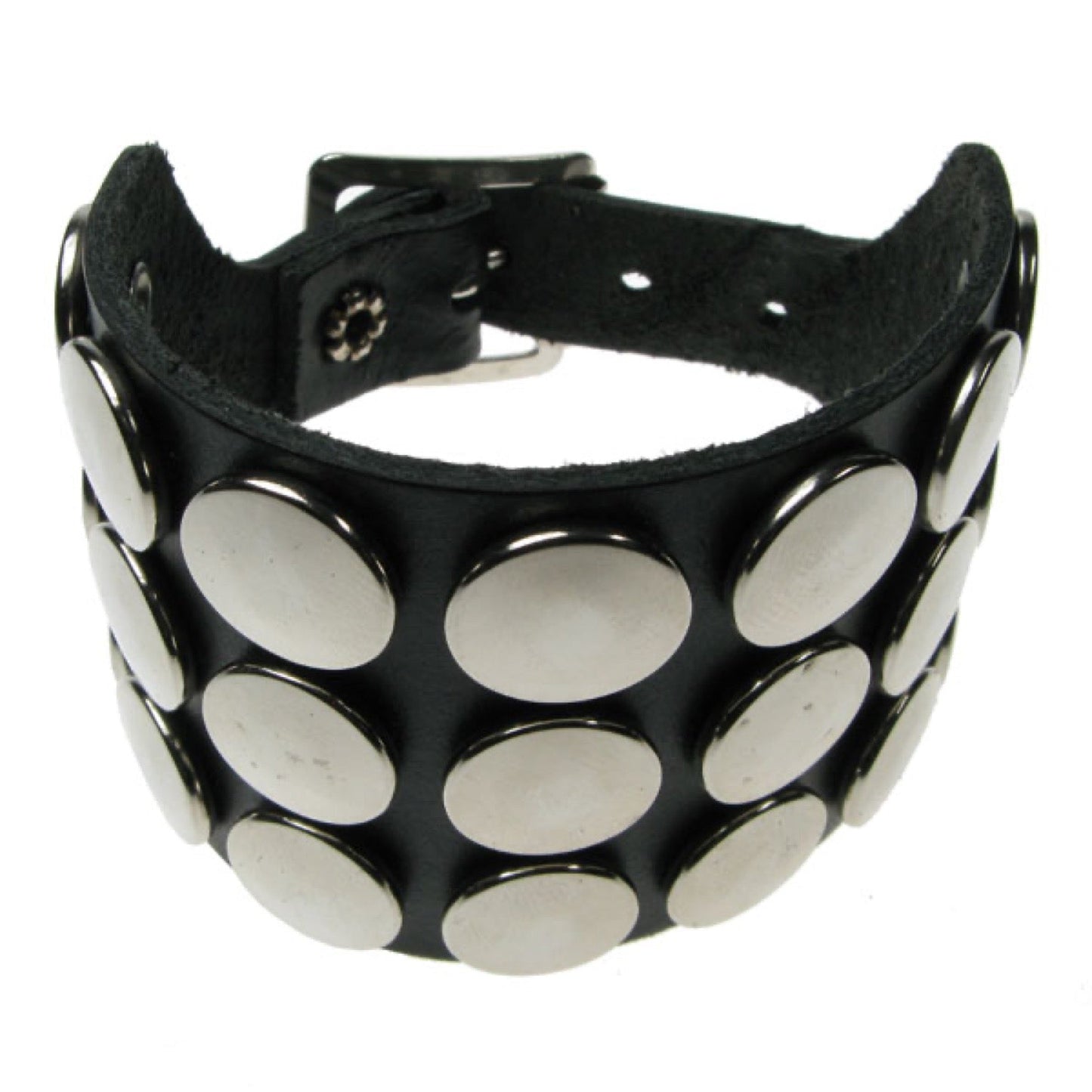 WB024 3 Row Button Leather Wristband - Black