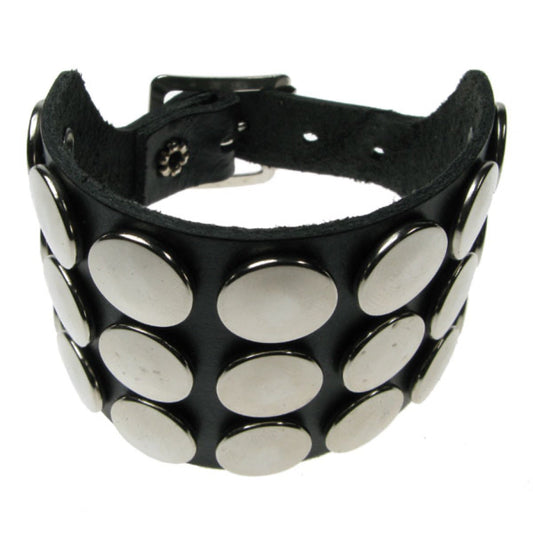WB024 3 Row Button Leather Wristband - Black