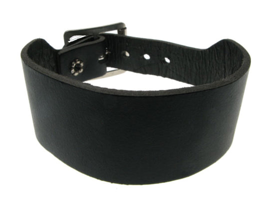 WB029 2 Row Plain Leather Wristband - Black