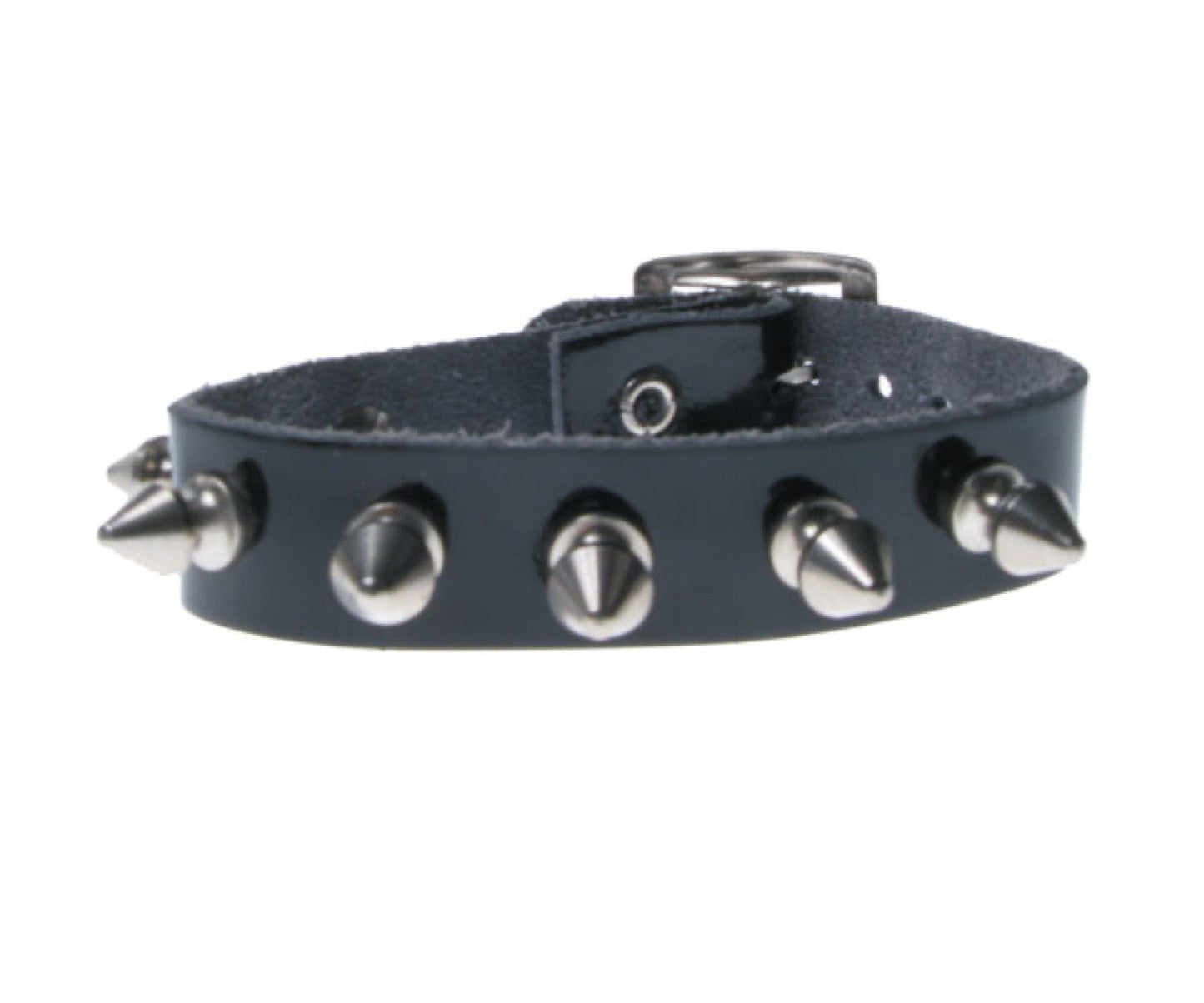 WB040 1 Row Spike Leather Wristband - Black