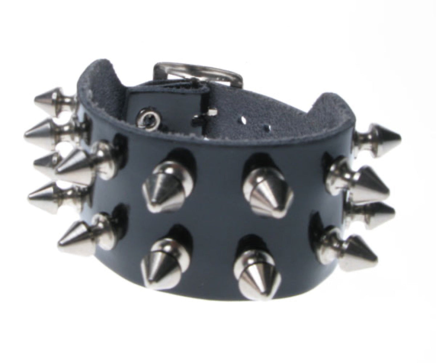 WB041 2 Row Spike Leather Wristband - Black