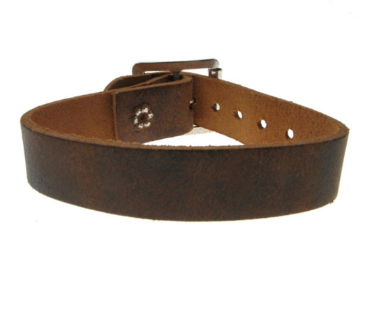 WB043 1 Row Plain Leather Wristband - Stress Brown