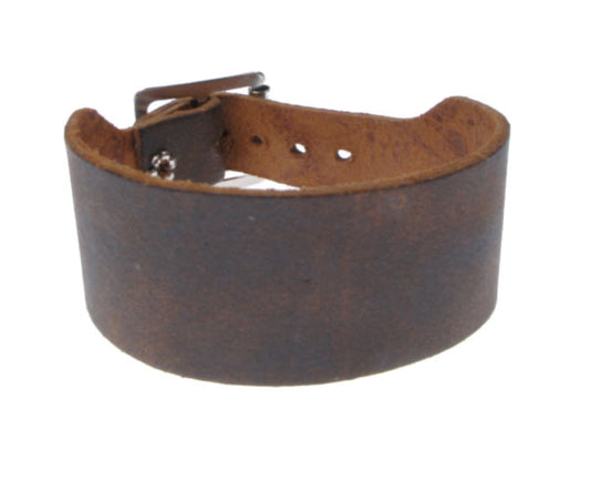 WB044 2 Row Plain Leather Wristband - Stress Brown