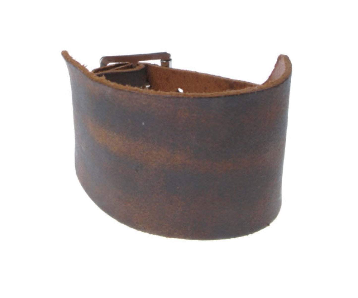 WB045 3 Row Plain Leather Wristband - Stress Brown