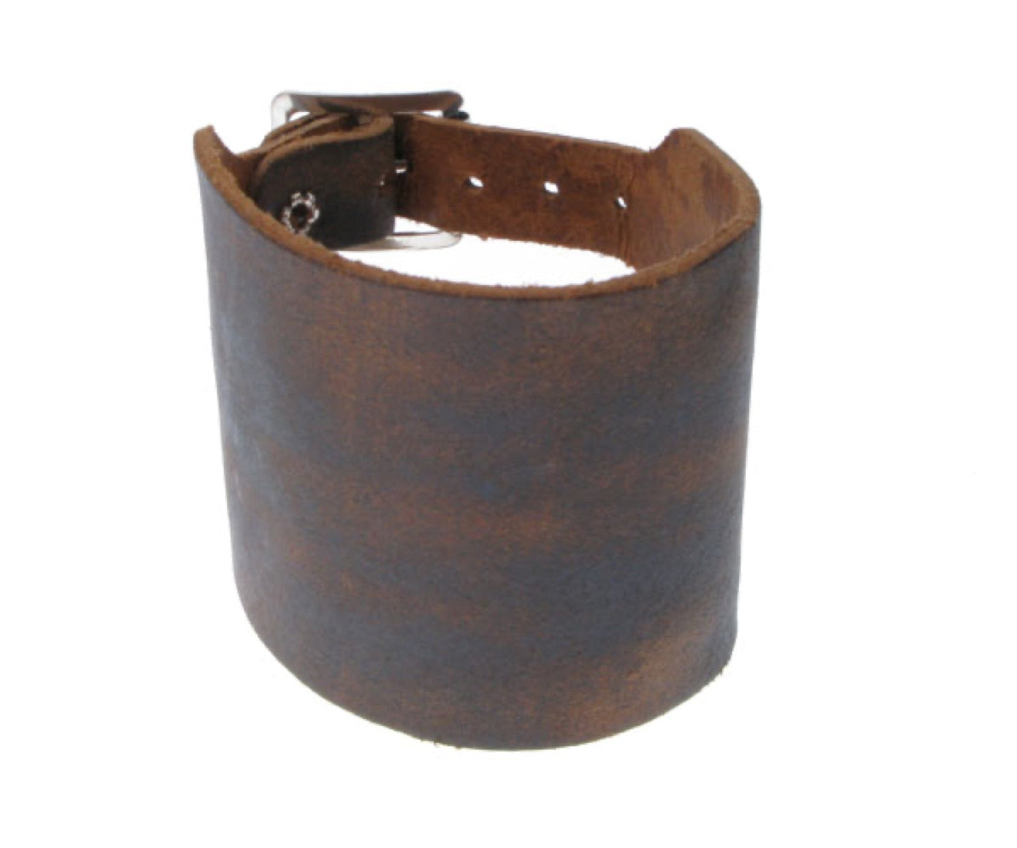 WB046 4 Row Plain Leather Wristband - Stress Brown