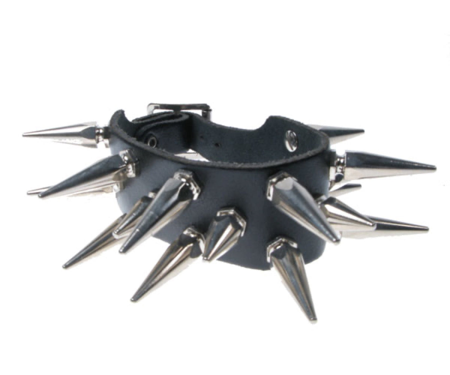 WB052 2 Row Medium and Large Hexagon Spike Leather Wristband - Black