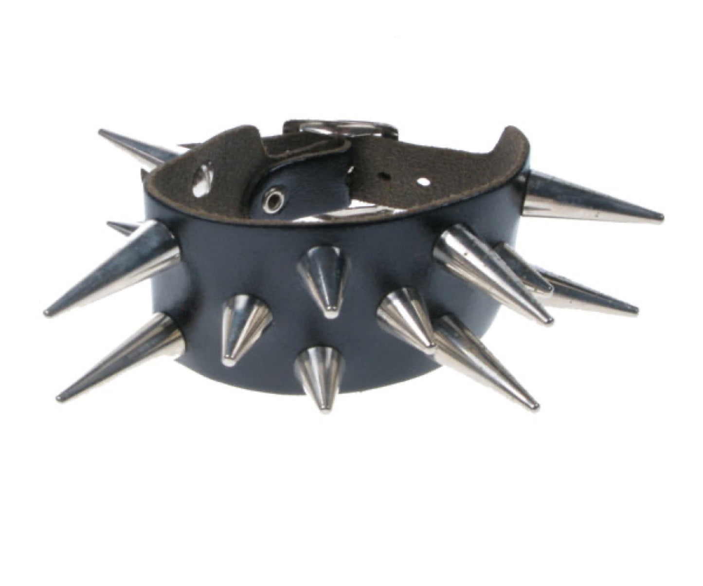 WB057 2 Row Small and Medium Cone Spike Leather Wristband - Black