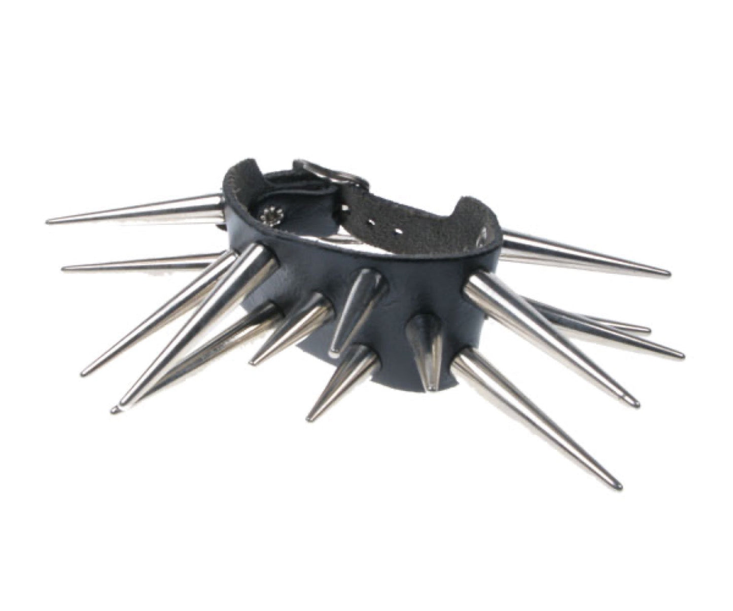 WB059 2 Row Medium and Large Cone Spike Leather Wristband  - Black