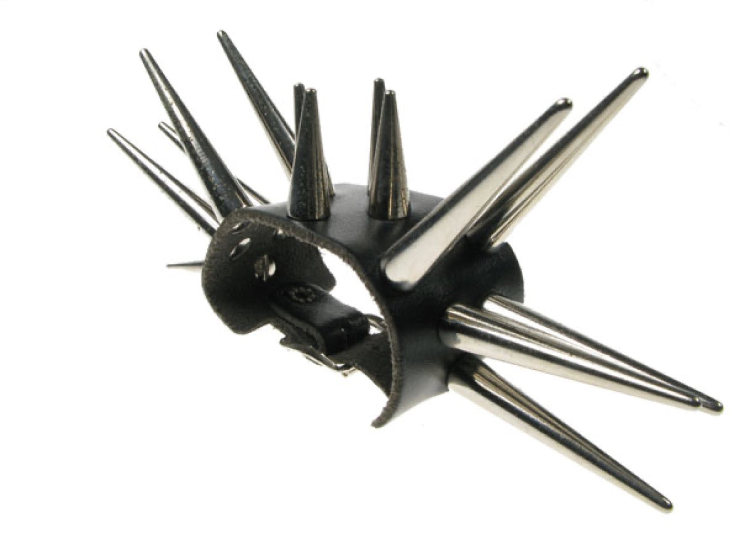 WB060 2 Row Medium and Large Cone Spike Leather Wristband - Black