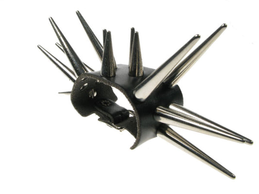 WB060 2 Row Medium and Large Cone Spike Leather Wristband - Black