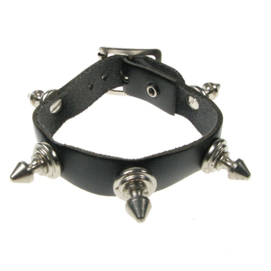 WB061 1 Row Small Popper Spike Leather Wristband - Black