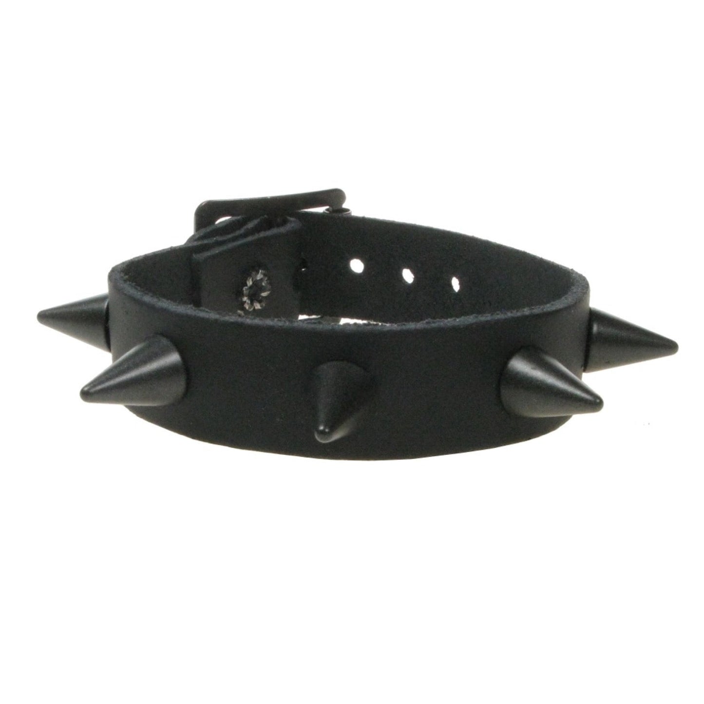 WB064c 1 Row Black Small Cone Leather Wristband - Black