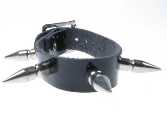 WB065 1 Row Medium Spike Leather Wristband - Black