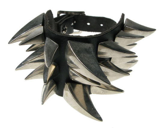 WB080 3 Row Small and Medium Claw Leather Wristband - Black