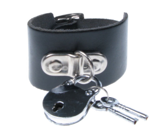WB082 3 Row width Handle Plate and Padlock Leather Wristband - Black