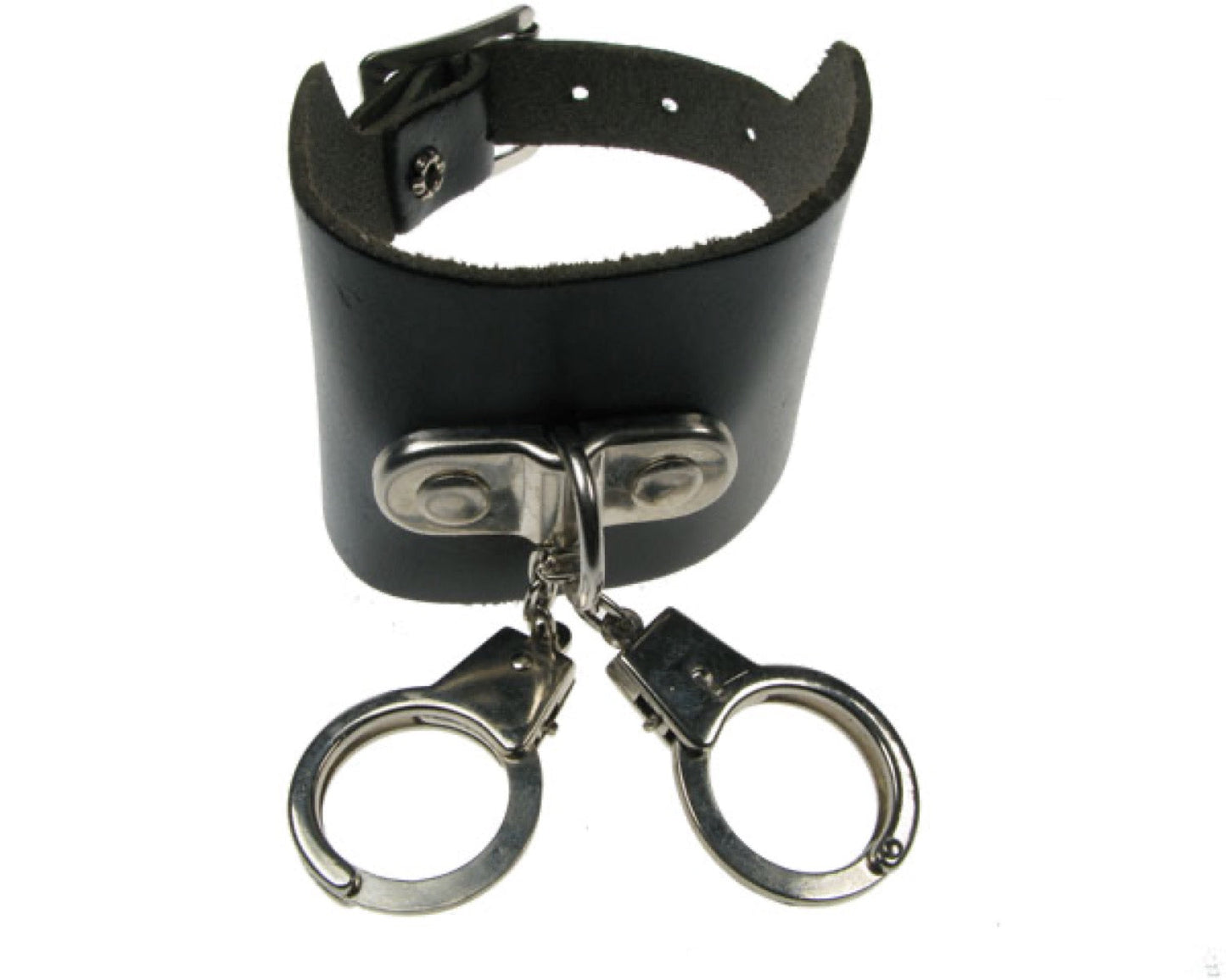 WB084 3 Row width Handle Plate and Padlock Leather Wristband - Black