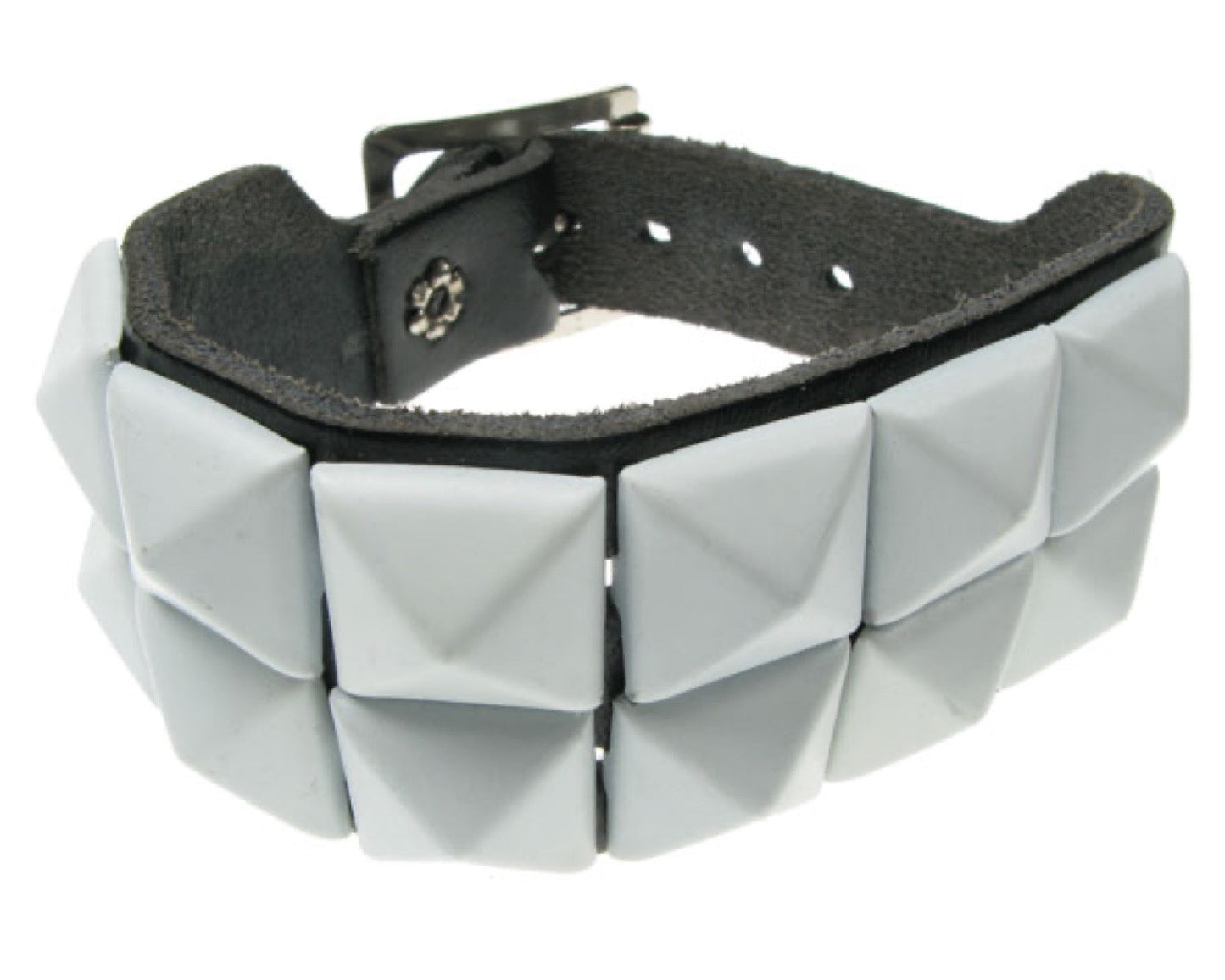 WB100 2 Row White Pyramid Leather Wristband - Black