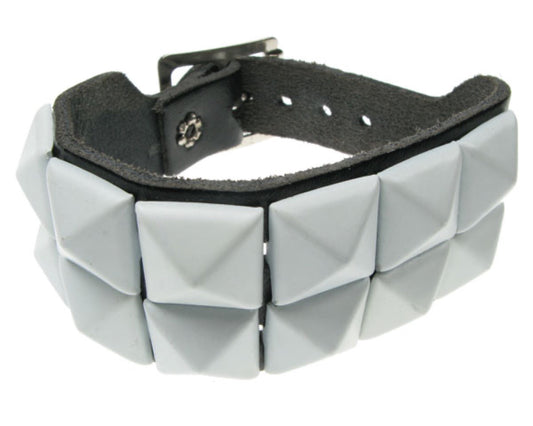 WB100 2 Row White Pyramid Leather Wristband - Black