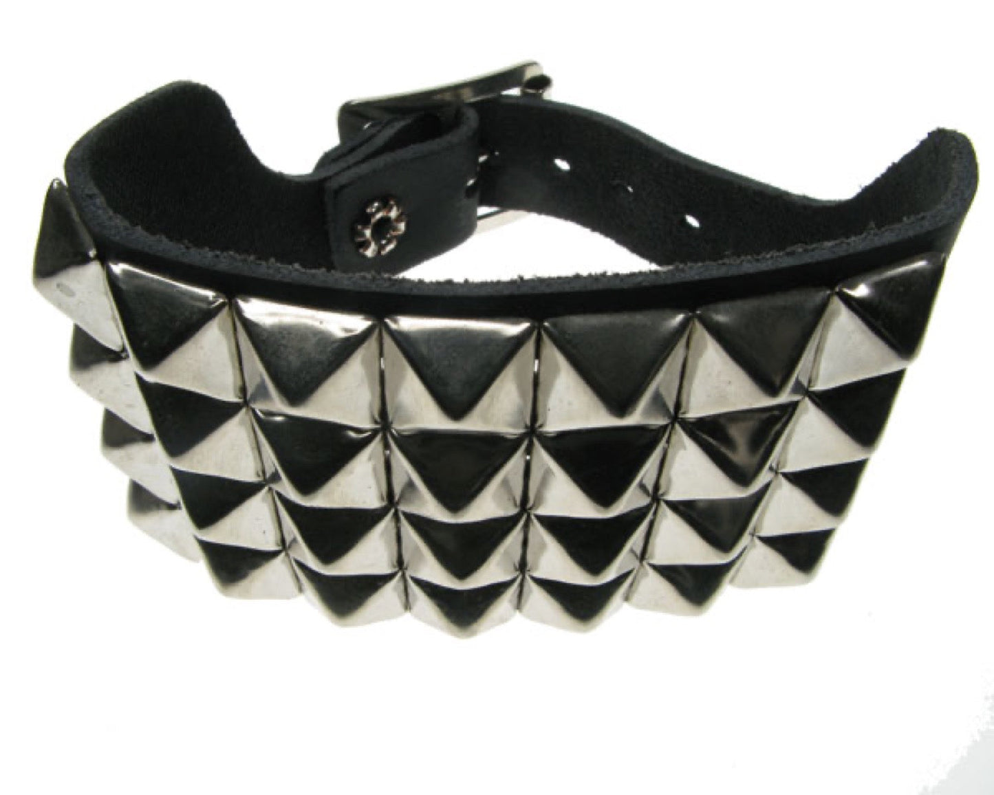 WB104 4 Row Small Pyramid Leather Wristband - Black