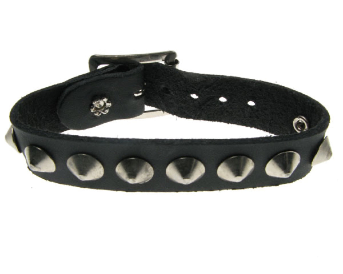 WB109 1 Row Conical Leather Wristband - Black
