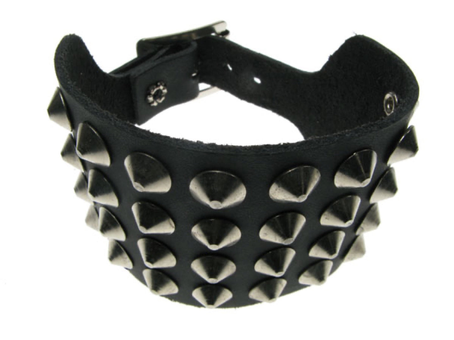 WB112 4 Row Conical Leather Wristband - Black