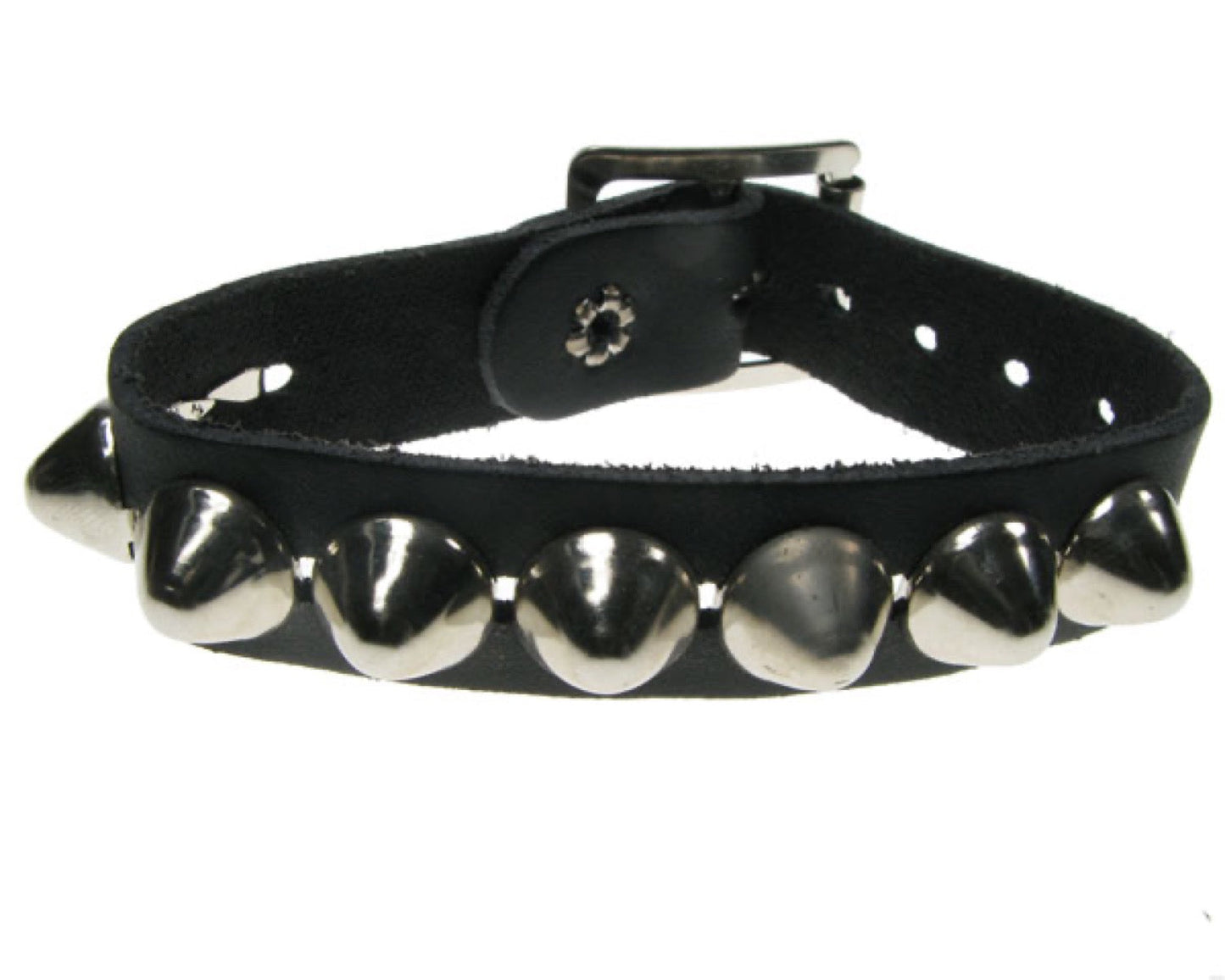 WB113 1 Row Dome Conical Leather Wristband - Black
