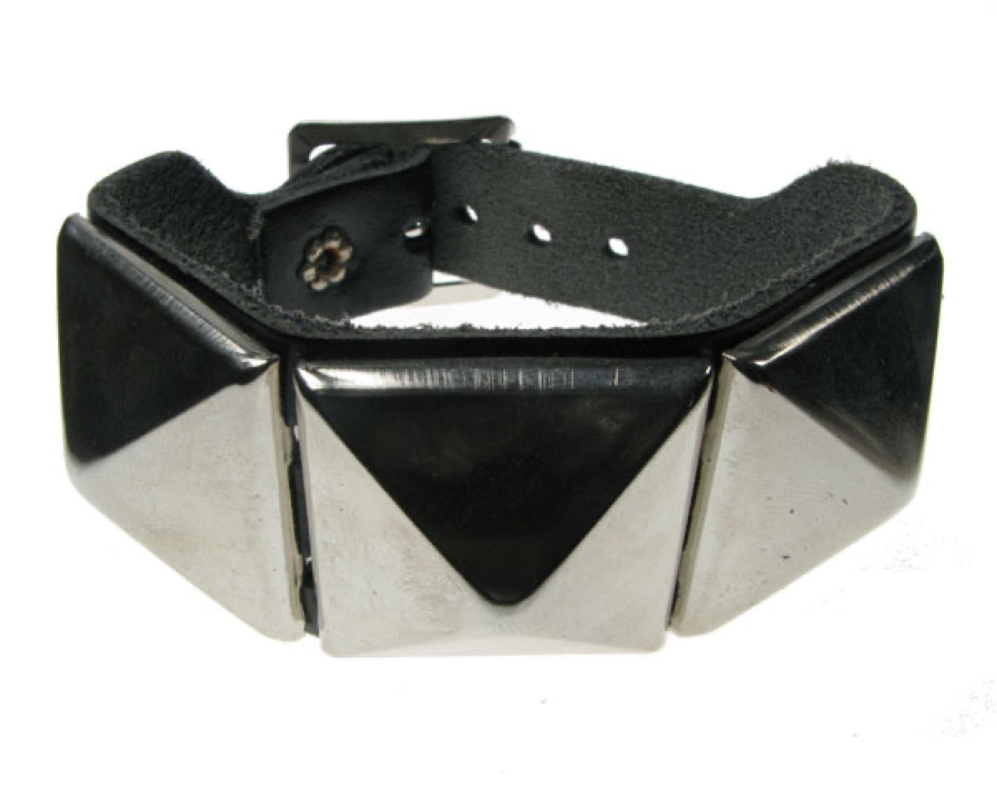 WB122 2 Row width 1 Row Large Pyramid Leather Wristband - Black