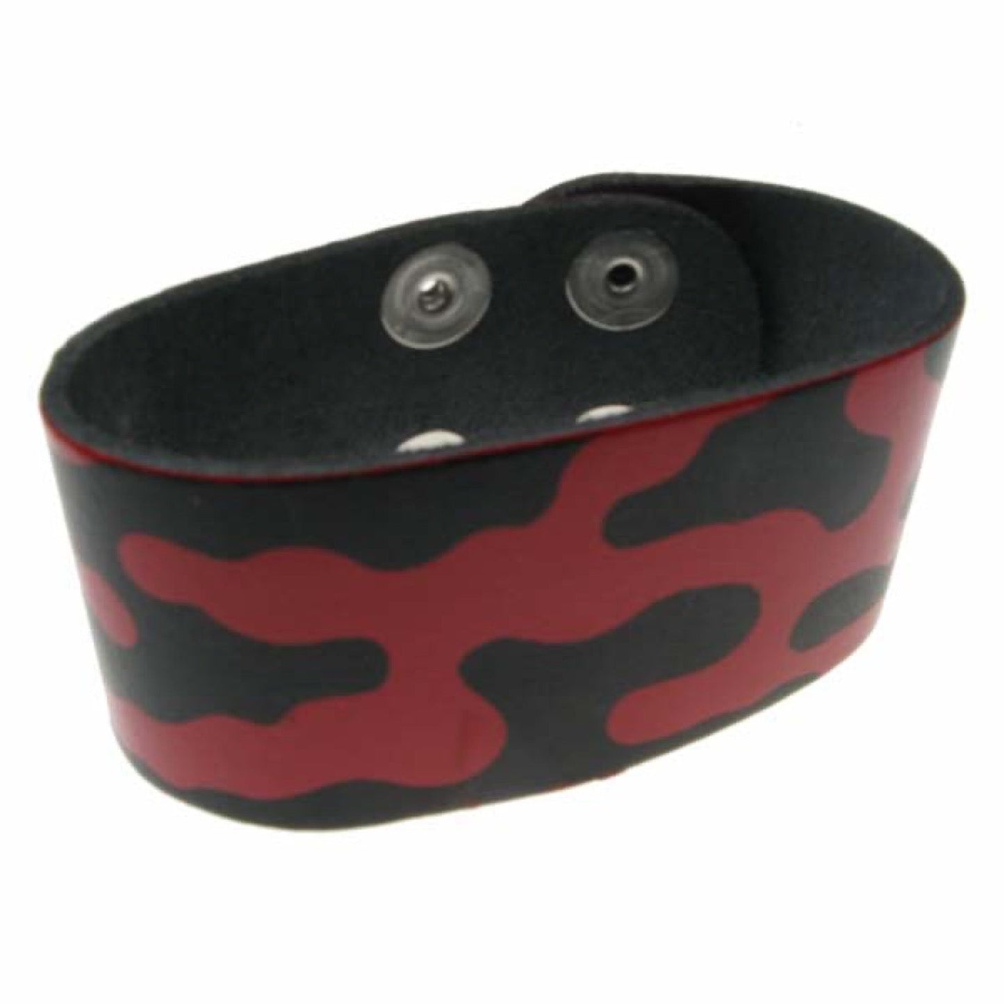 WB132B 2 Row Camouflage Red/Black Print Leather Wristband Buttoned - Black