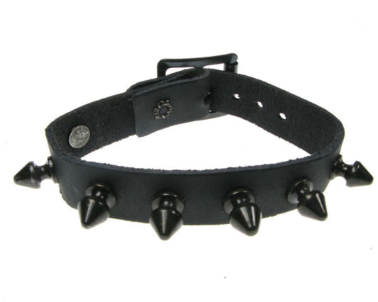 WB148 1 Row Black Spike Leather Wristband - Black