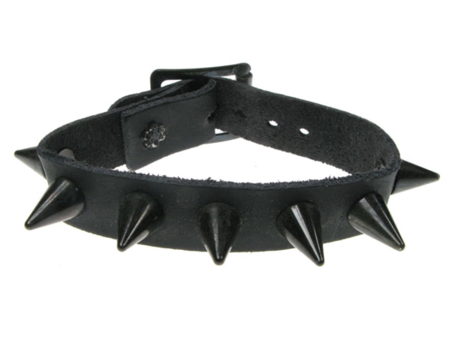 WB151 1 Row Black Cone Spike Leather Wristband - Black