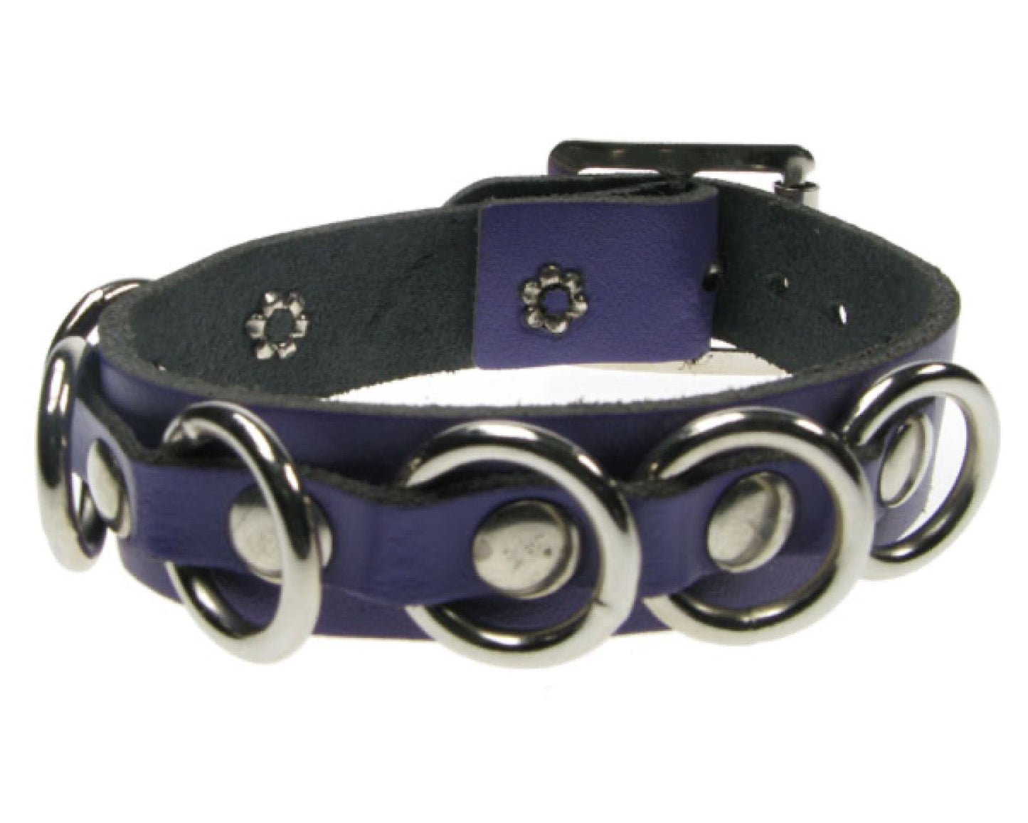 WB154 1 Row 7 rings Leather Wristband - Purple