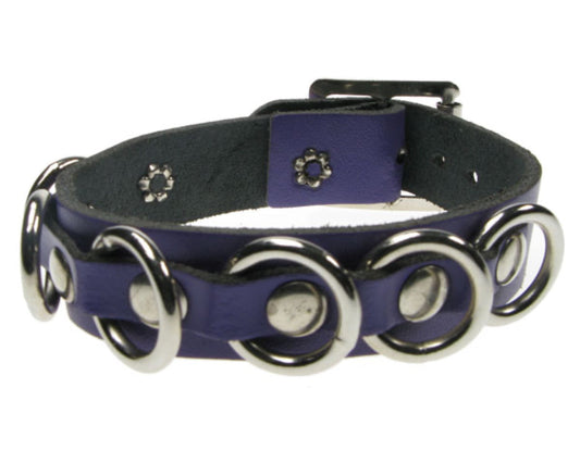 WB154 1 Row 7 rings Leather Wristband - Purple