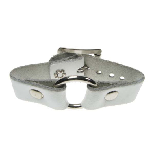 WB155B 1 Row Small Ring Join Leather Wristband - White