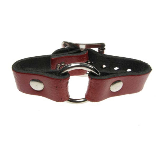 WB155F 1 Row Small Ring Join Leather Wristband - Red