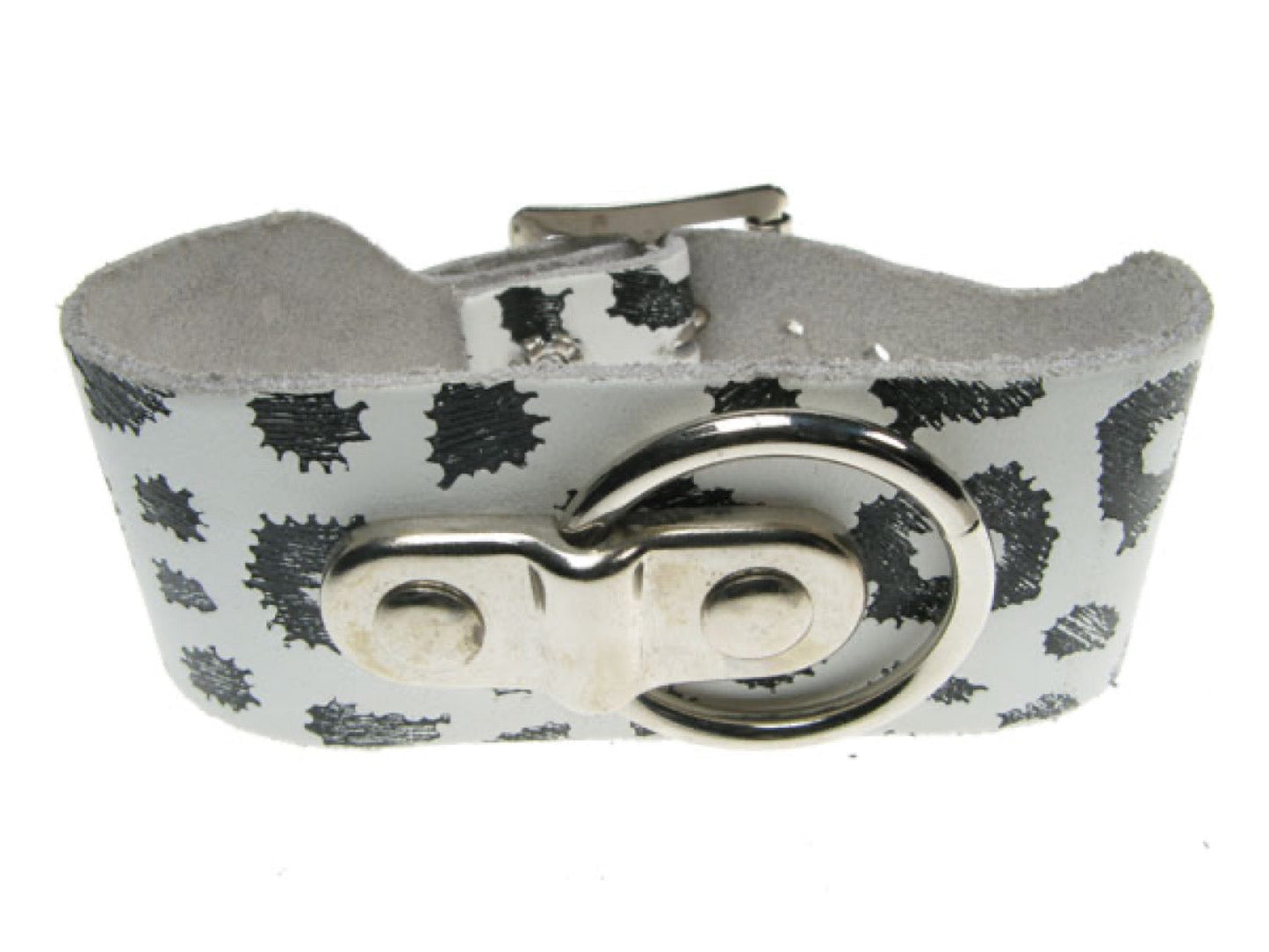WB156 2 Row Handle Plate and Small Wring on Leapord Print Leather Wristband - White