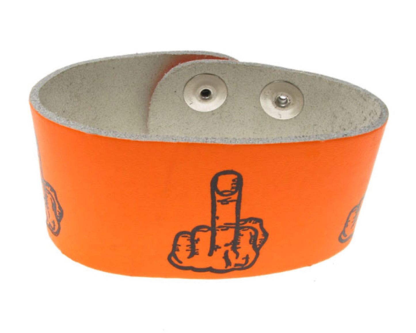 WB157 2 Row width middle finger print Leather Wristband (Buttoned) - F.Orange
