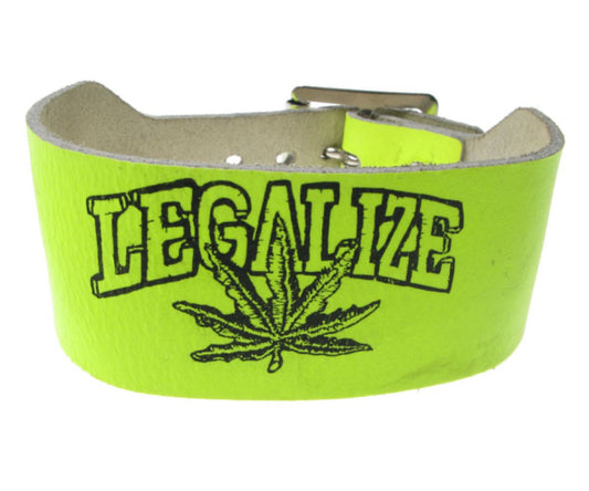 WB160 2 Row width legalize print Leather Wristband - F.Yellow