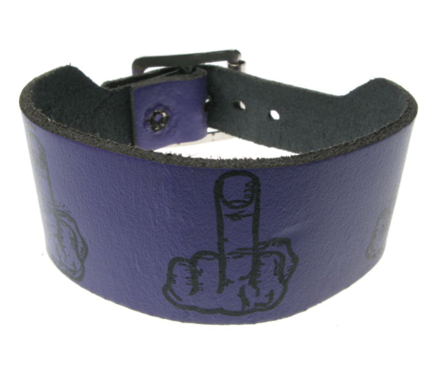 WB162 2 Row width middle finger print Leather Wristband - Purple