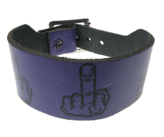 WB162 2 Row width middle finger print Leather Wristband - Purple