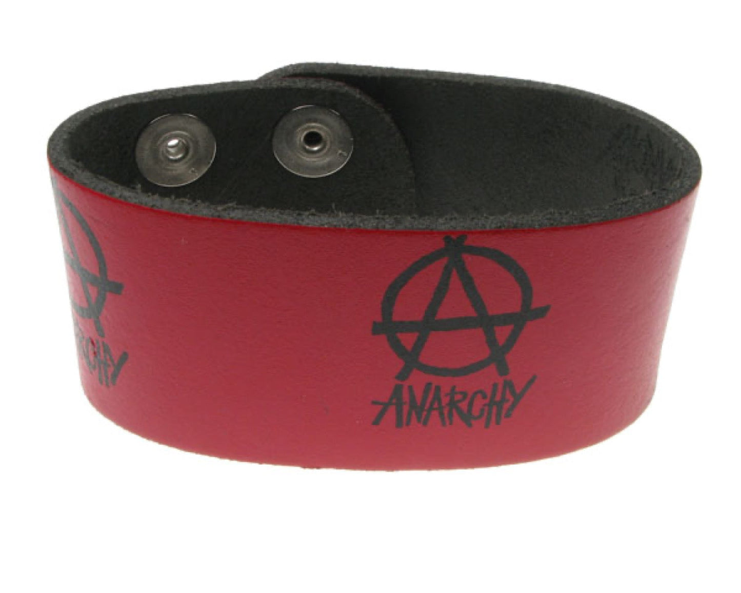 WB166 2 Row width anarchy symbol print Leather Wristband (Buttoned) -Red